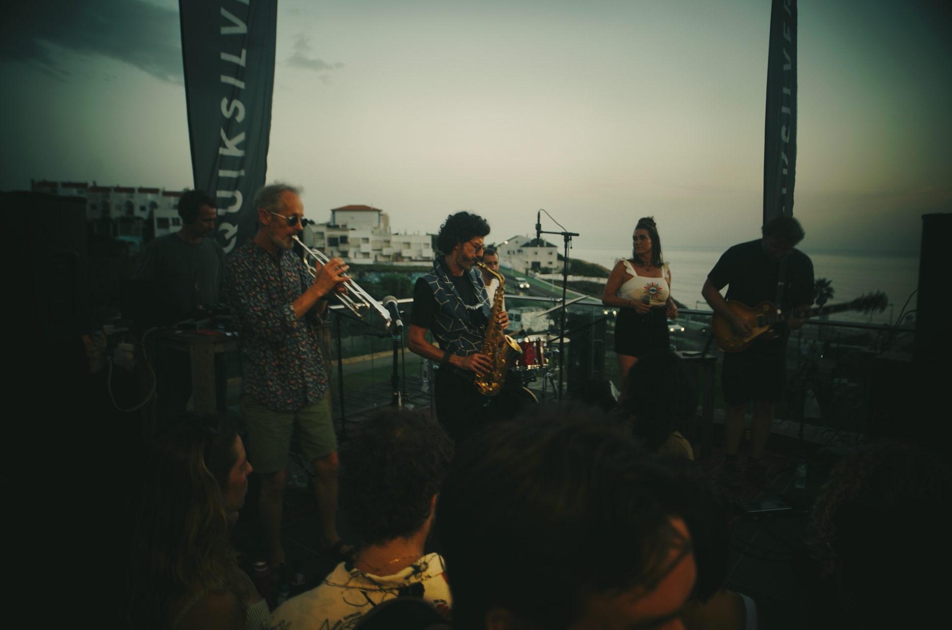 Space Kadett at the decks while a trumpeter plays by lamplight at a NEW LIVE jam